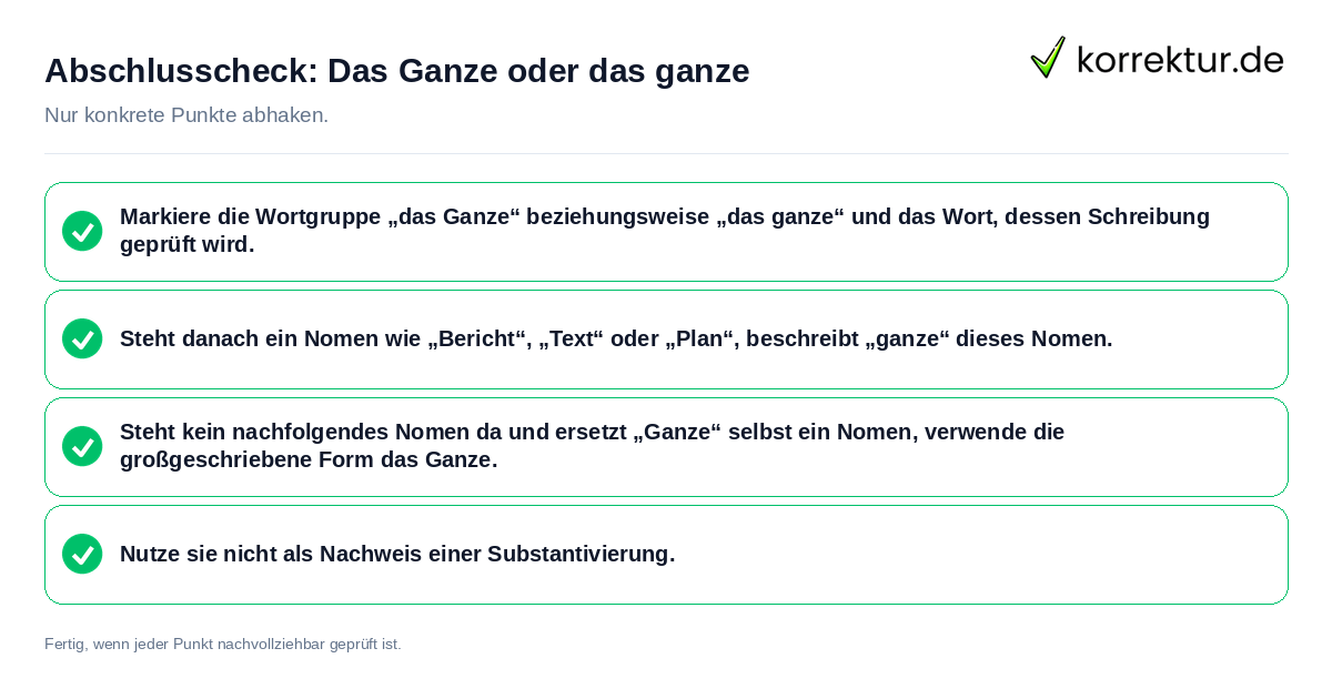 Konkreter Abschlusscheck zu Das Ganze oder das ganze