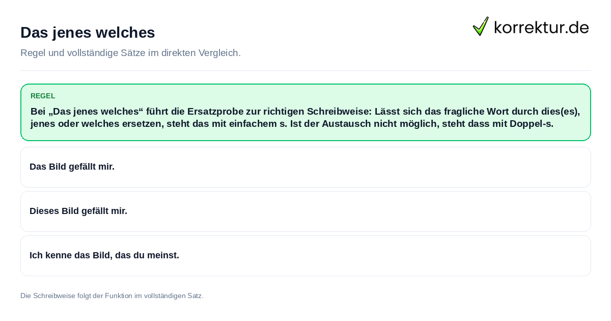 Das jenes welches Konkrete Regel und vollständige Beispielsätze zu Das jenes welches