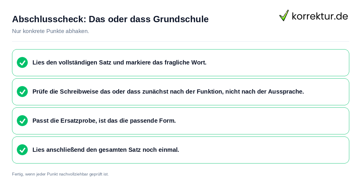 Konkreter Abschlusscheck zu Das oder dass Grundschule