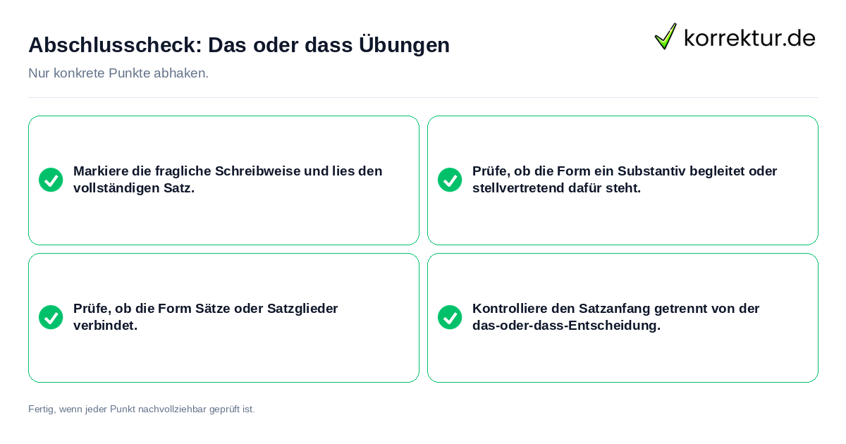 Konkreter Abschlusscheck zu Das oder dass Übungen