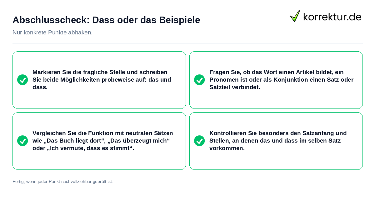 Konkreter Abschlusscheck zu Dass oder das Beispiele