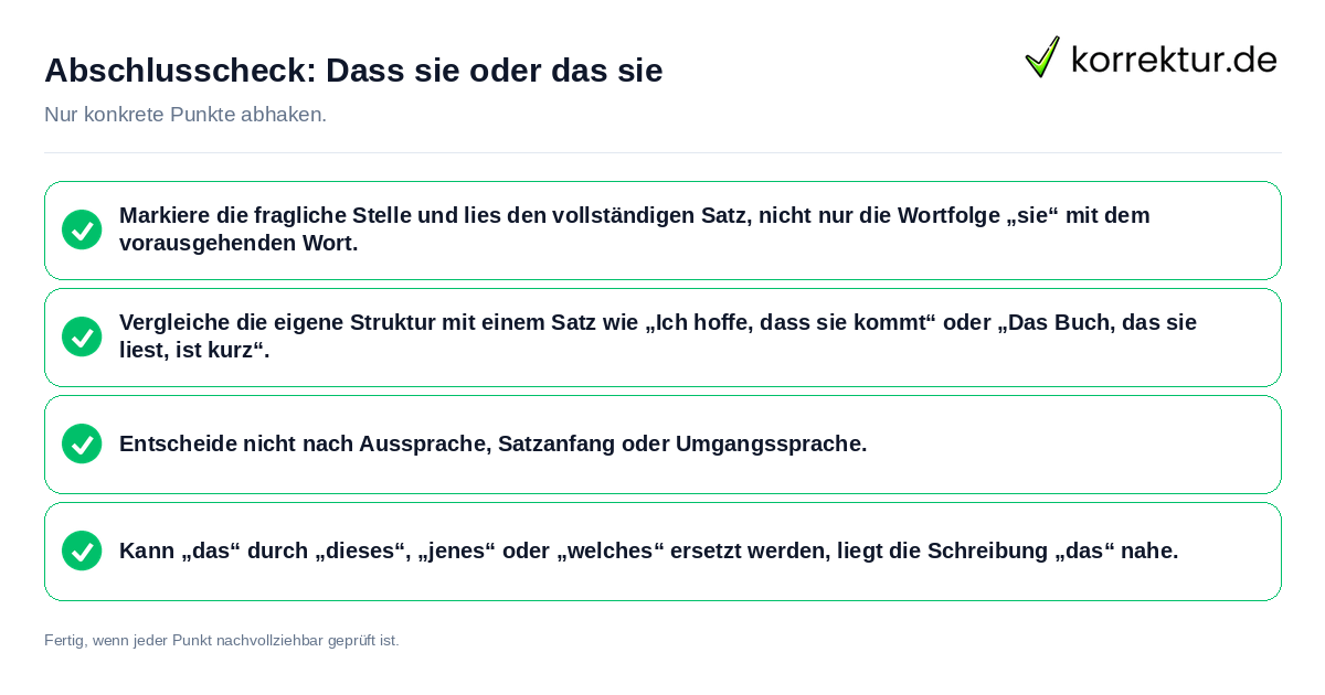 Konkreter Abschlusscheck zu Dass sie oder das sie