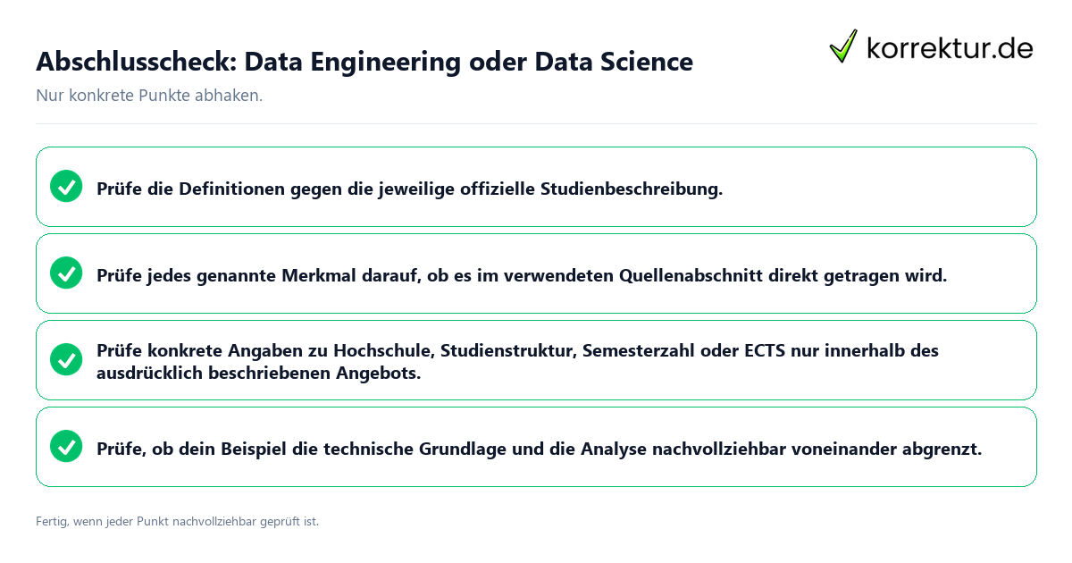 Konkreter Abschlusscheck zu Data Engineering oder Data Science