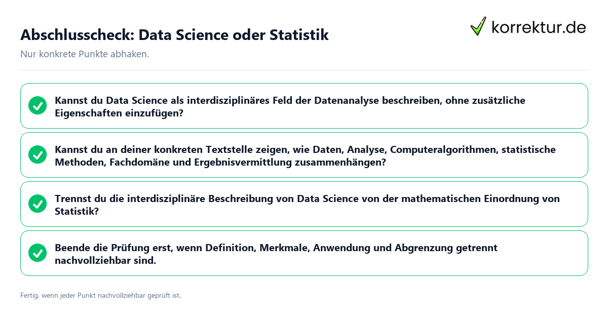 Konkreter Abschlusscheck zu Data Science oder Statistik