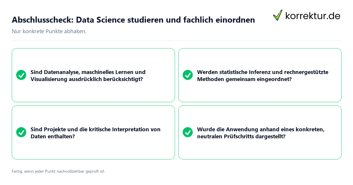 Konkreter Abschlusscheck zu Data Science studieren und fachlich einordnen