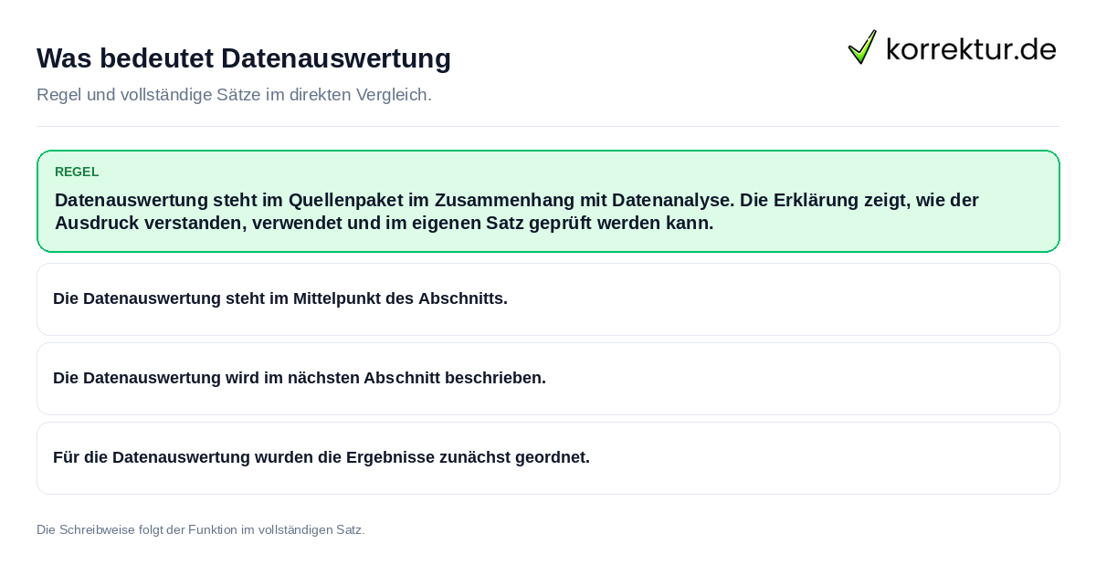 Konkrete Regel und vollständige Beispielsätze zu Was bedeutet Datenauswertung