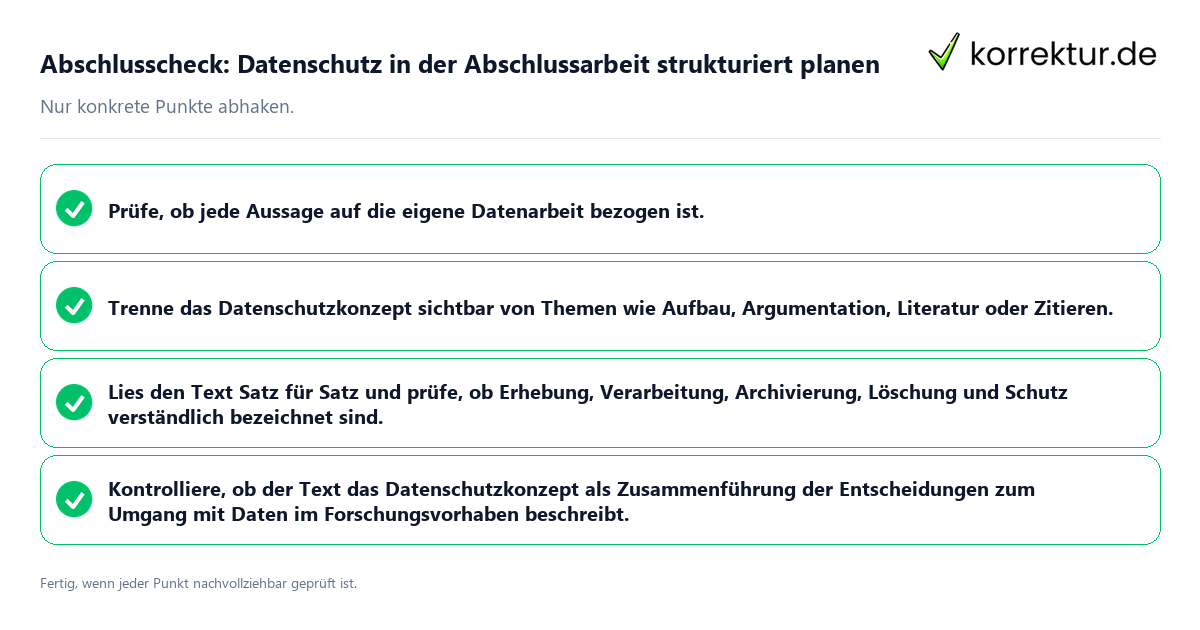Abschlusscheck: Datenschutz in der Abschlussarbeit strukturiert planen Konkreter Abschlusscheck zu Datenschutz in der Abschlussarbeit strukturiert planen
