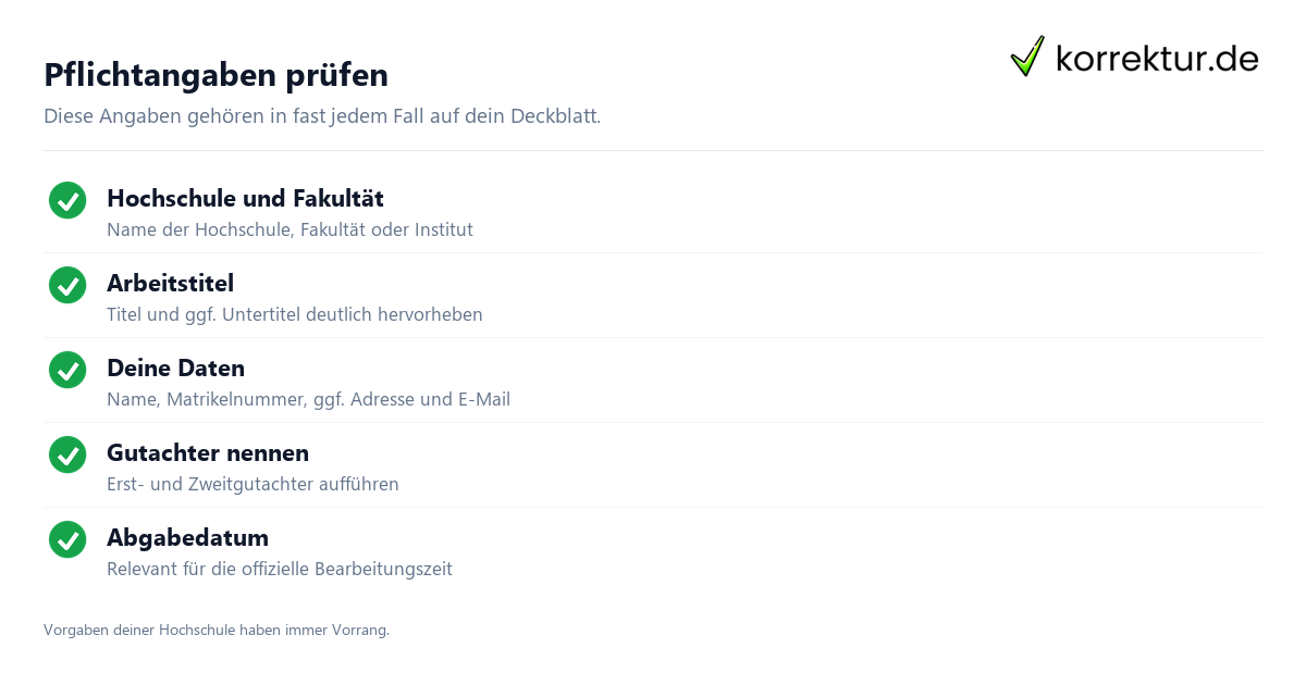 Pflichtangaben prüfen Deckblatt Bachelorarbeit mit Pflichtangaben prüfen