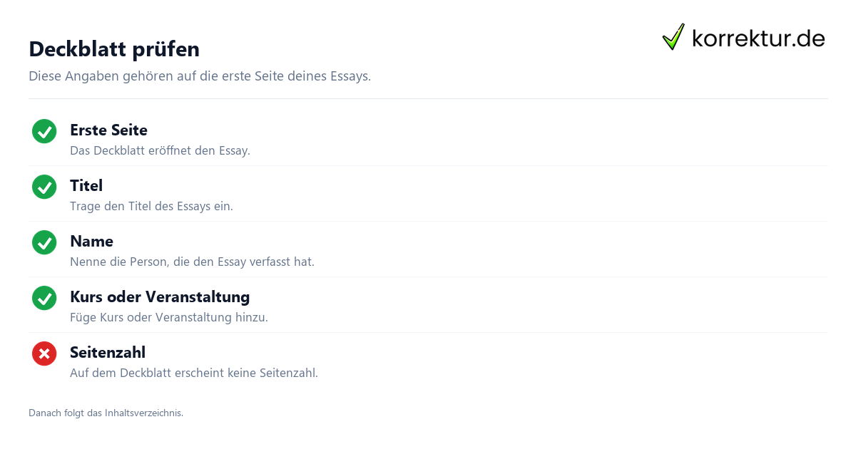 Das Deckblatt eines Essays verständlich erklärt: Angaben prüfen