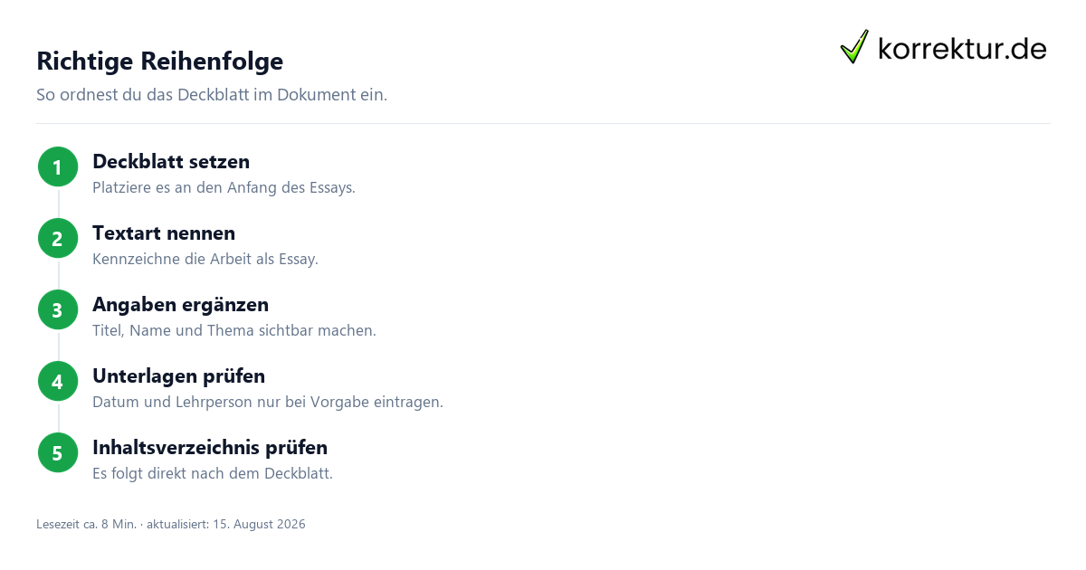 Das Deckblatt eines Essays verständlich erklärt: Reihenfolge im Dokument
