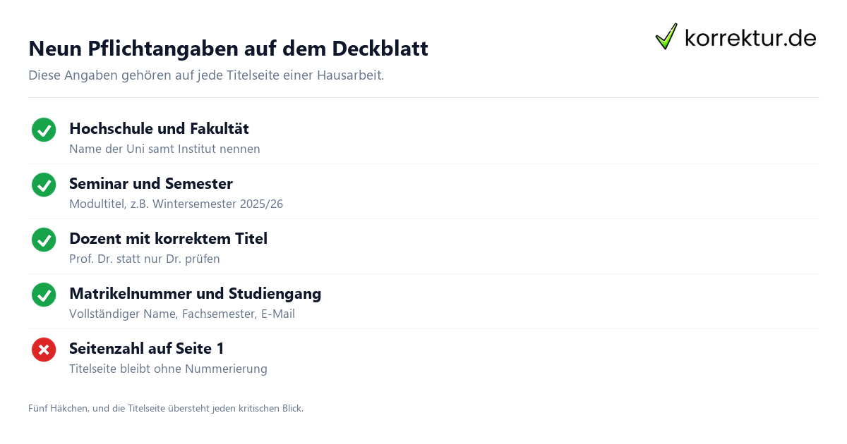Deckblatt Hausarbeit