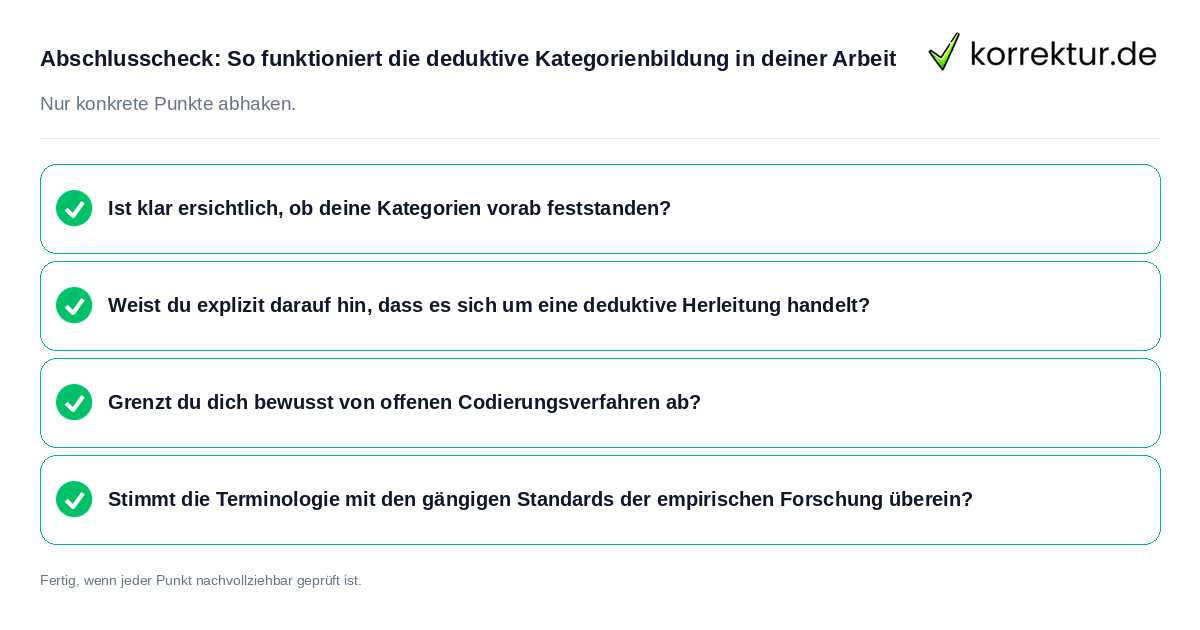 Abschlusscheck: So funktioniert die deduktive Kategorienbildung in deiner Arbeit Konkreter Abschlusscheck zu So funktioniert die deduktive Kategorienbildung in deiner Arbeit