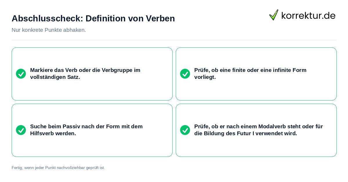 Konkreter Abschlusscheck zu Definition von Verben