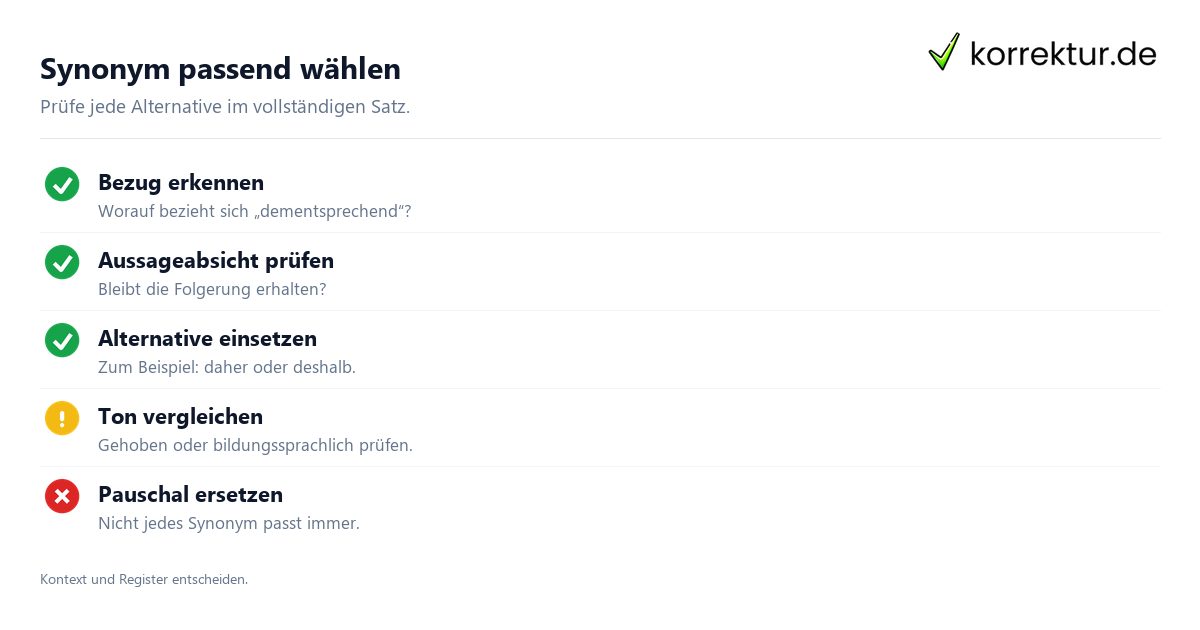 Welche Synonyme für „dementsprechend“ passen: Kontext und Ton prüfen