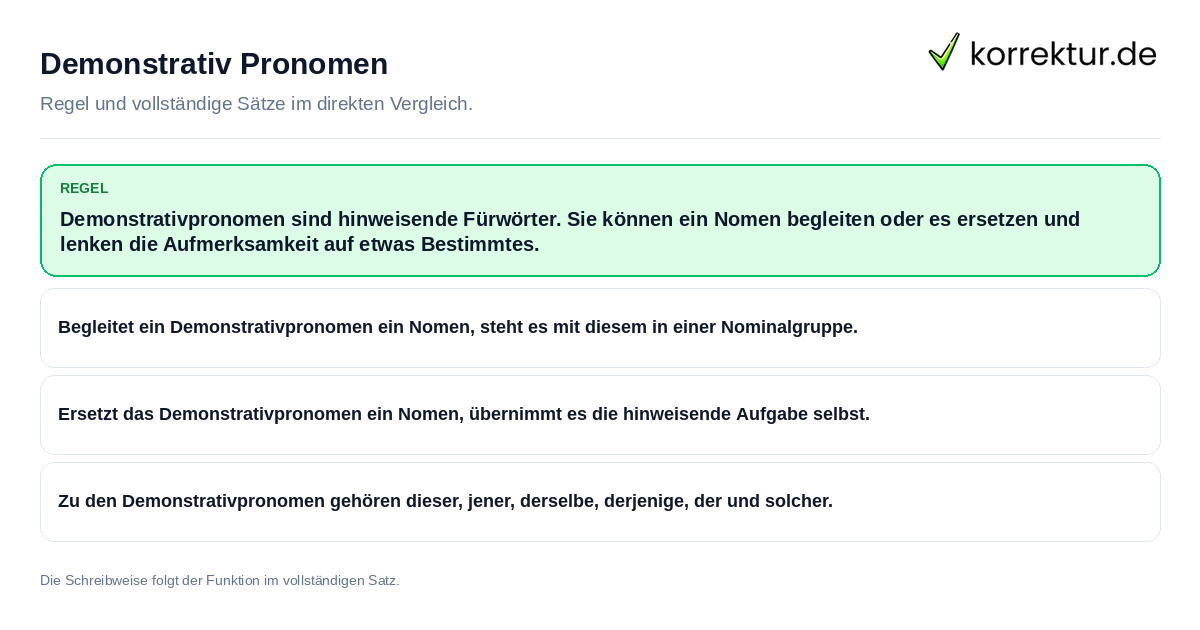 Demonstrativ Pronomen Konkrete Regel und vollständige Beispielsätze zu Demonstrativ Pronomen