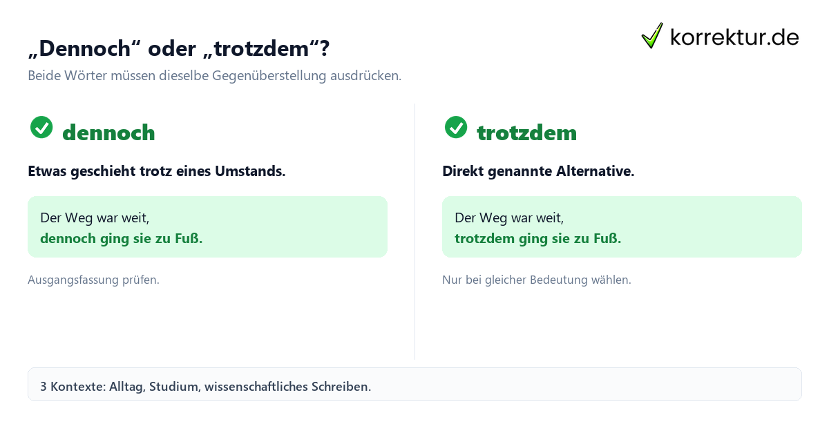 „Dennoch“ oder „trotzdem“? Synonyme für „dennoch“ sicher verwenden: dennoch und trotzdem vergleichen