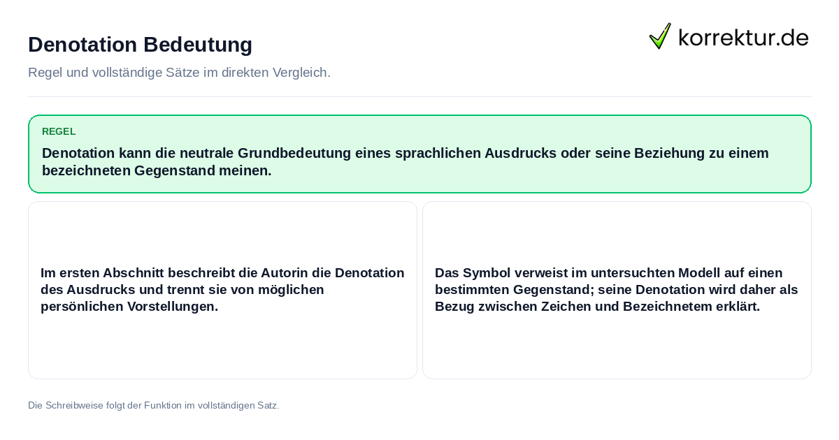 Konkrete Regel und vollständige Beispielsätze zu Denotation Bedeutung