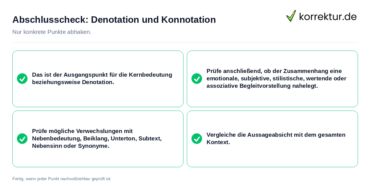 Konkreter Abschlusscheck zu Denotation und Konnotation