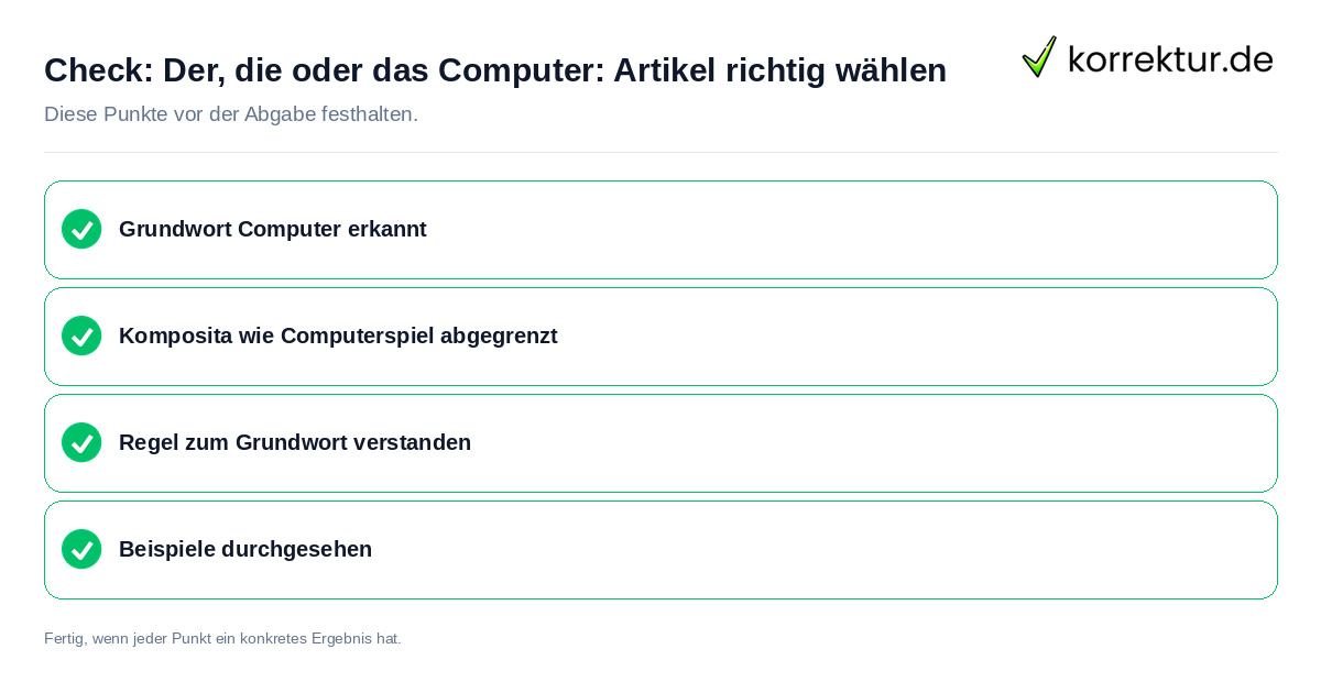 Der, die oder das Computer: Artikel richtig wählen: Prüfliste mit vier Punkten