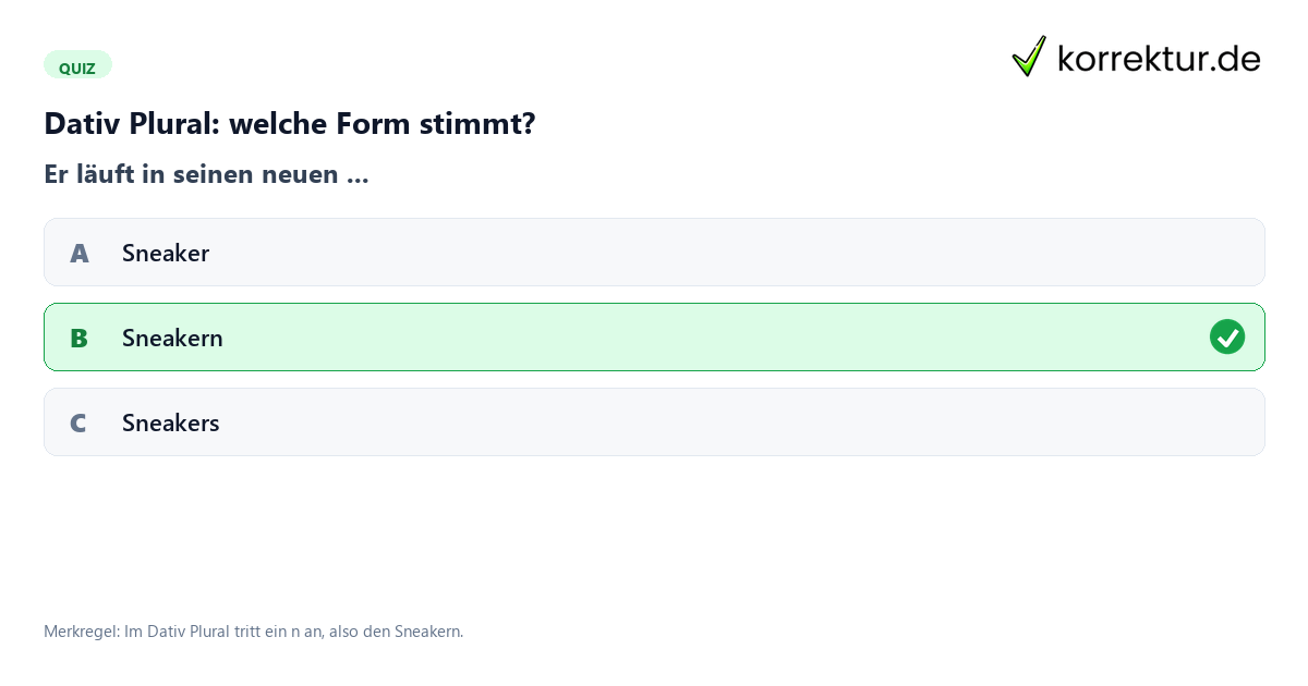 Dativ Plural: welche Form stimmt? Quiz zum Sneaker Artikel und Dativ Plural