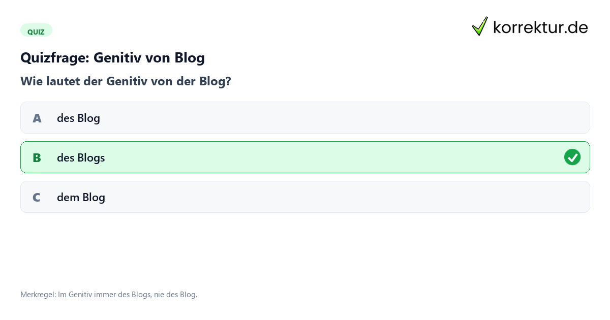 Quiz zur Deklination von der oder das Blog im Genitiv