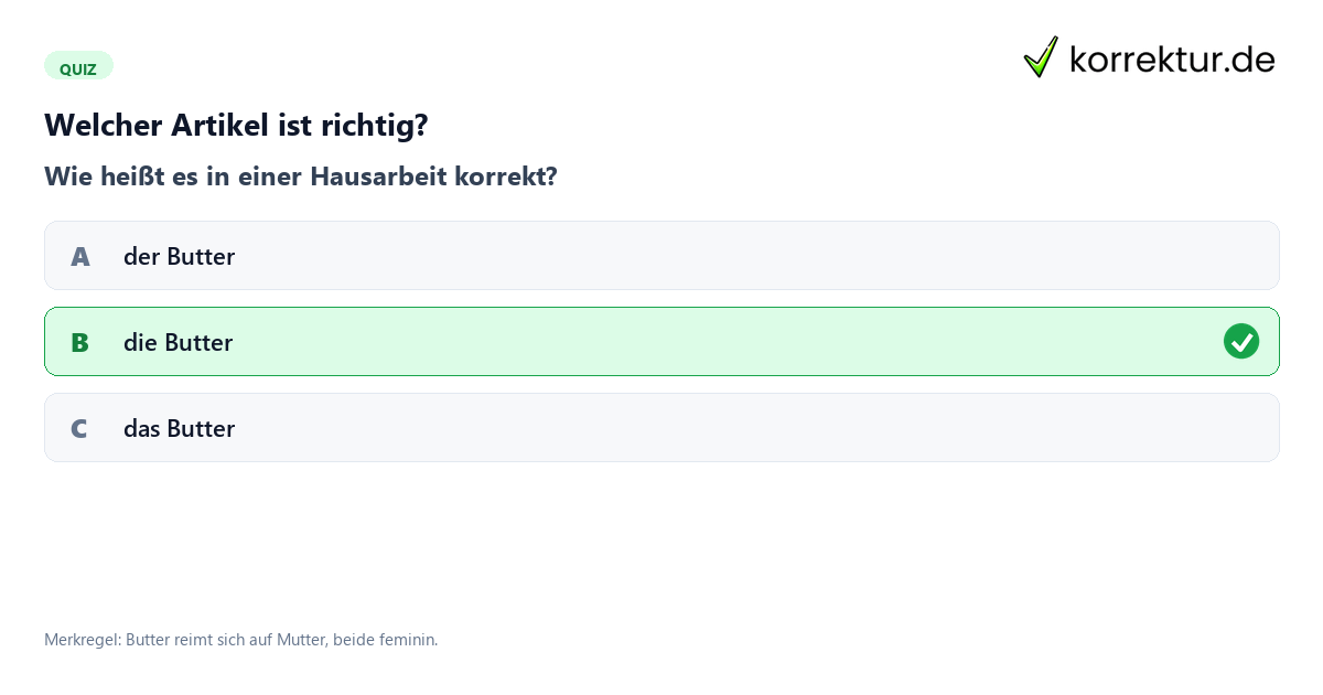 Quiz zum Artikel der oder die Butter