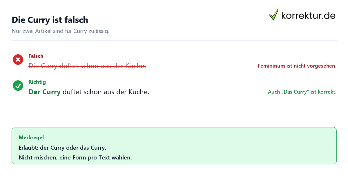Die Curry ist falsch Der oder das Curry: Häufiger Fehler beim Artikel