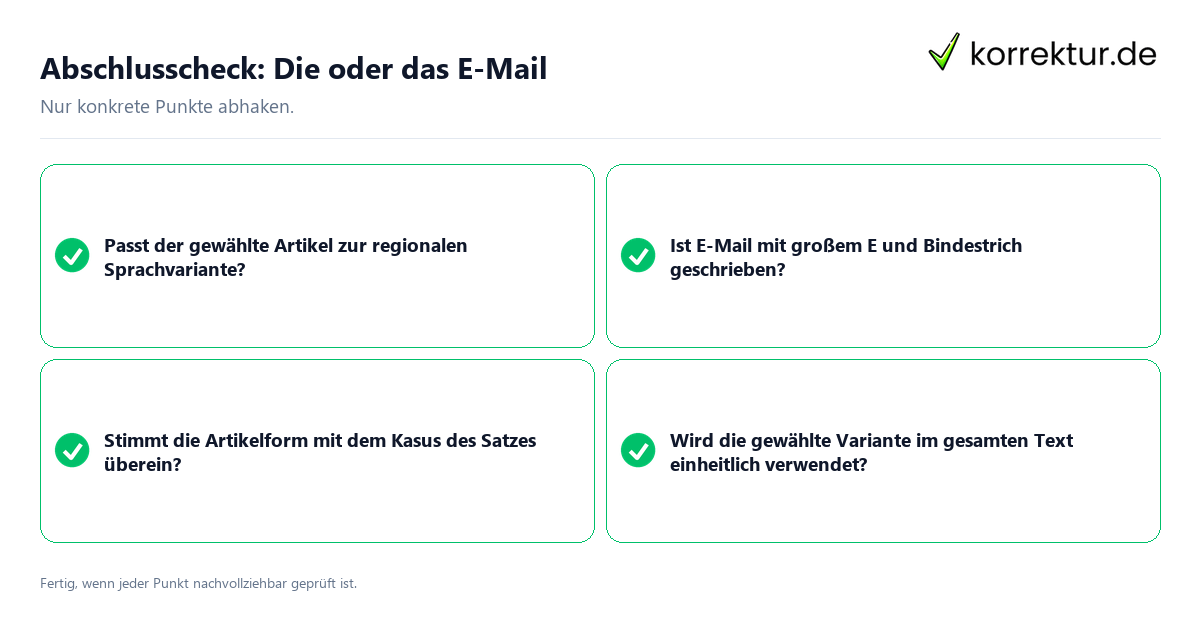 Konkreter Abschlusscheck zu Die oder das E-Mail