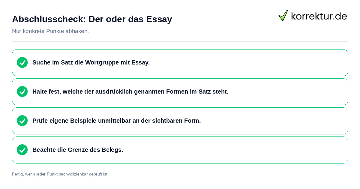Konkreter Abschlusscheck zu Der oder das Essay