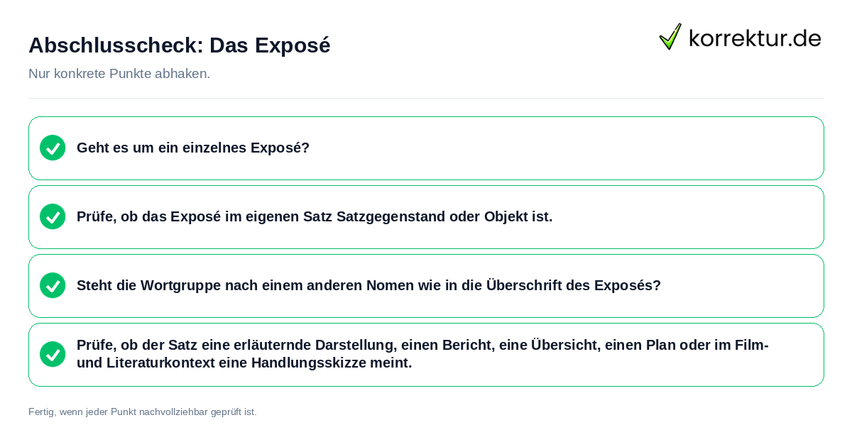 Konkreter Abschlusscheck zu Das Exposé