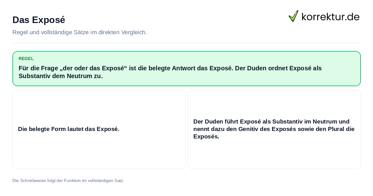 Konkrete Regel und vollständige Beispielsätze zu Das Exposé