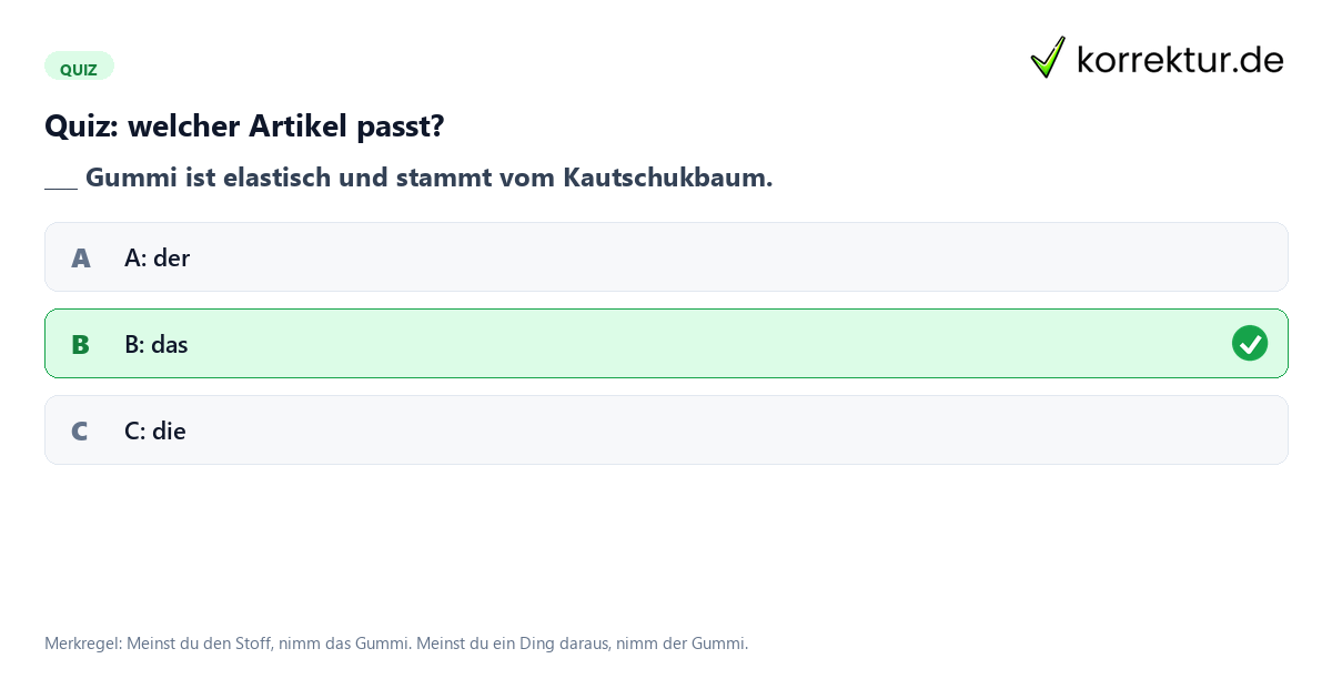 Quiz: welcher Artikel passt? Quiz der oder das Gummi richtig anwenden
