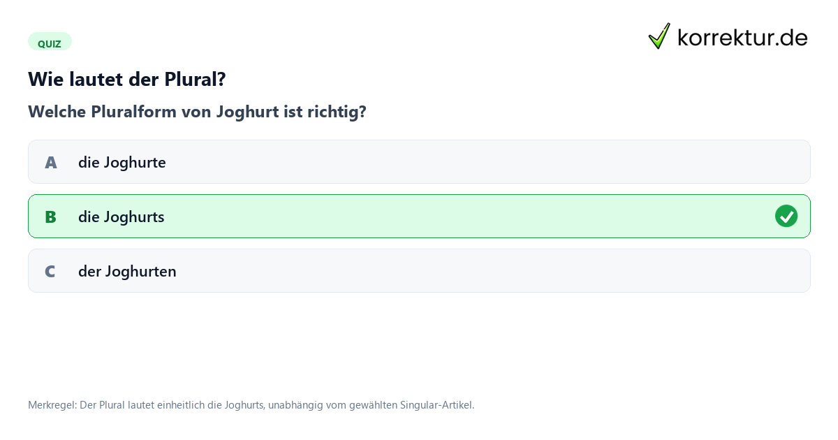 Quiz zur Deklination von Joghurt im Plural