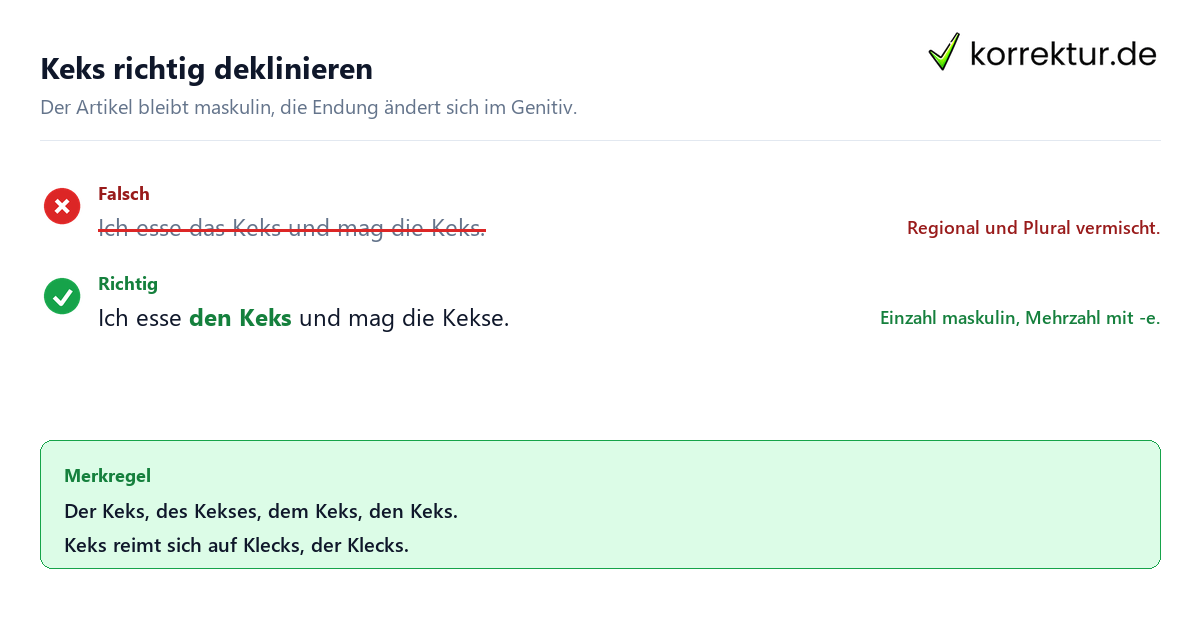 Keks richtig deklinieren Der oder das Keks richtig schreiben: Artikel und Deklination