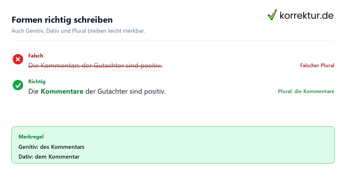 Formen richtig schreiben Der oder das Kommentar – welcher Artikel ist richtig?