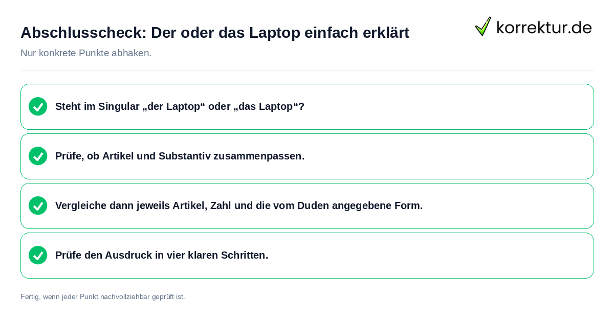 Konkreter Abschlusscheck zu Der oder das Laptop einfach erklärt
