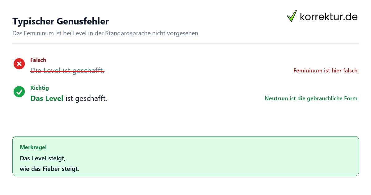 Der oder das Level: Häufiger Fehler mit femininem Artikel