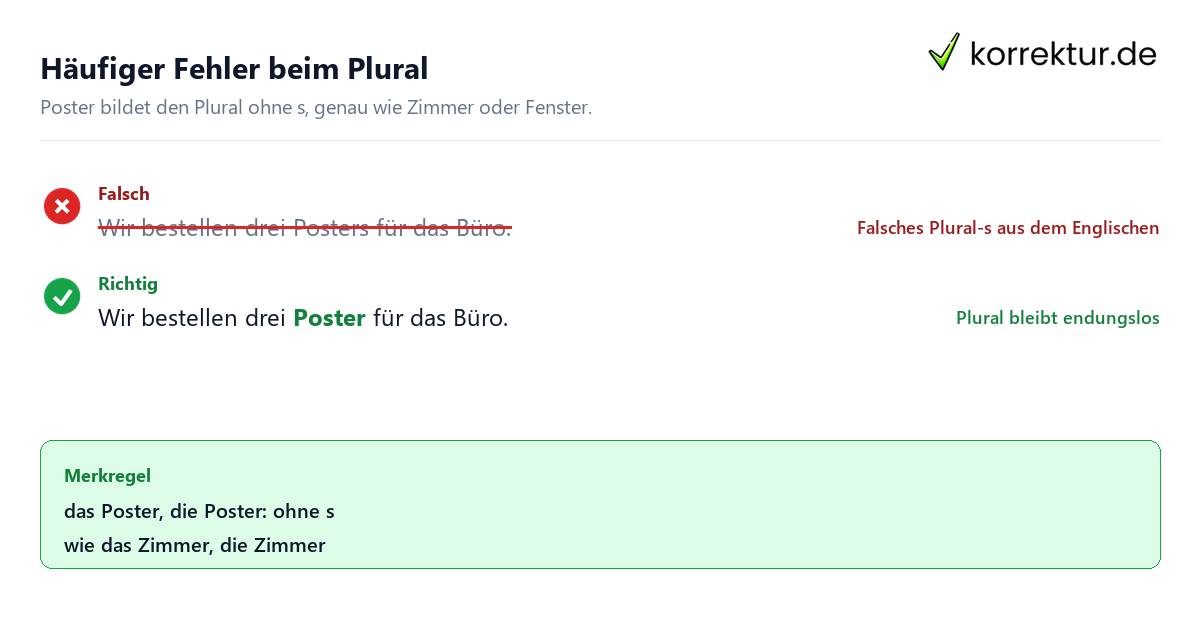 Häufiger Fehler beim Plural der oder das Poster: typische Fehler beim Plural korrigieren