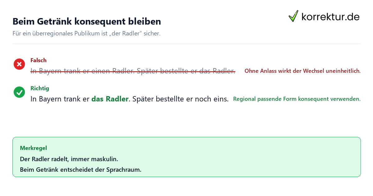 Der oder das Radler: korrekte Artikel regional verwenden