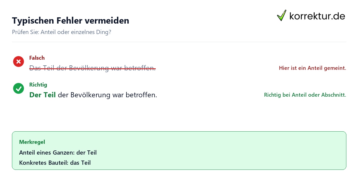 Typischen Fehler vermeiden Der oder das Teil: typischen Artikelfehler korrigieren