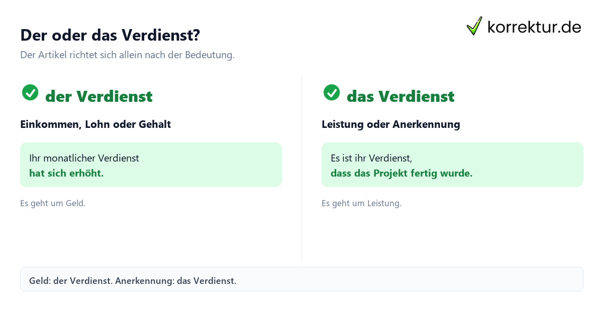 der oder das Verdienst, Einkommen und Leistung richtig unterscheiden