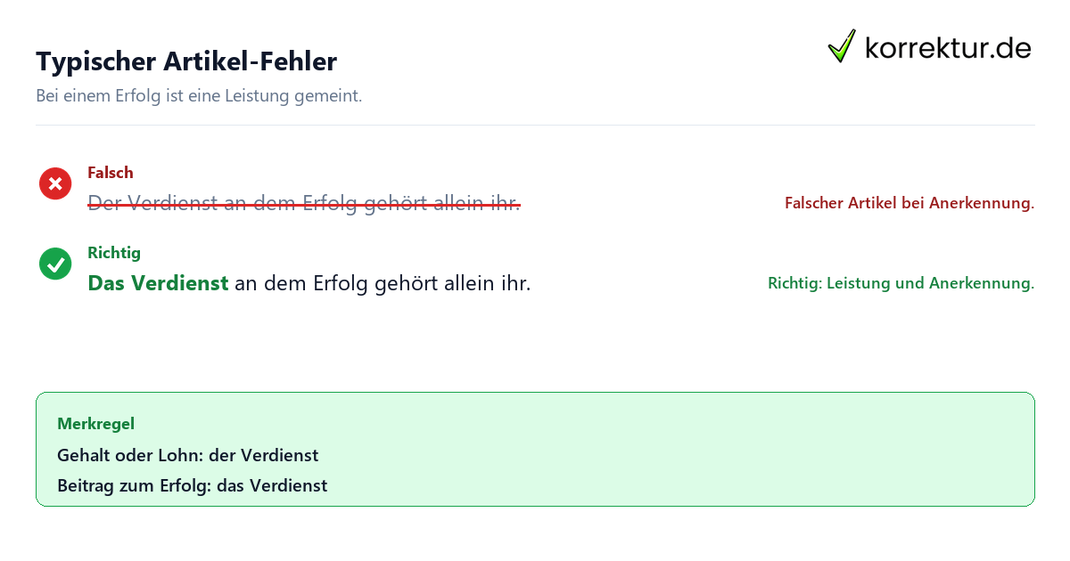 der oder das Verdienst, typischen Grammatikfehler korrigieren