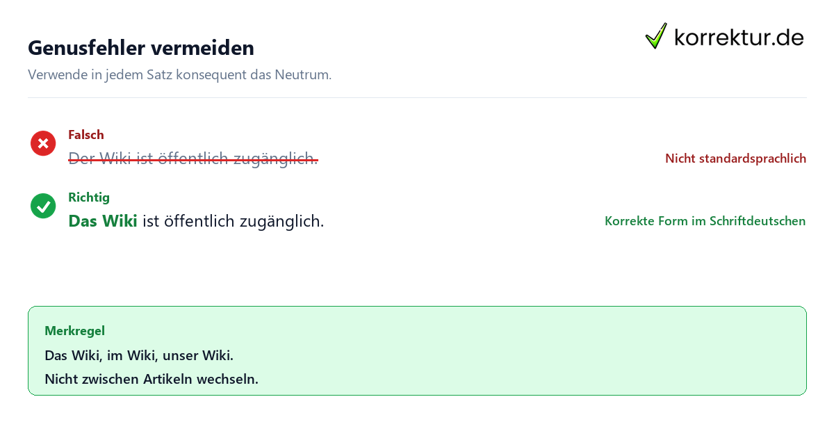 Genusfehler vermeiden Der oder das Wiki: Genusfehler korrekt verbessern