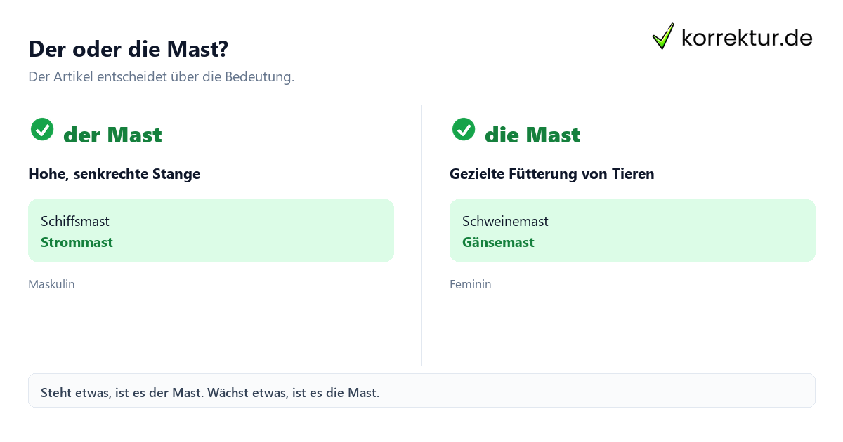 Der oder die Mast? Der oder die Mast: Bedeutungen im Vergleich