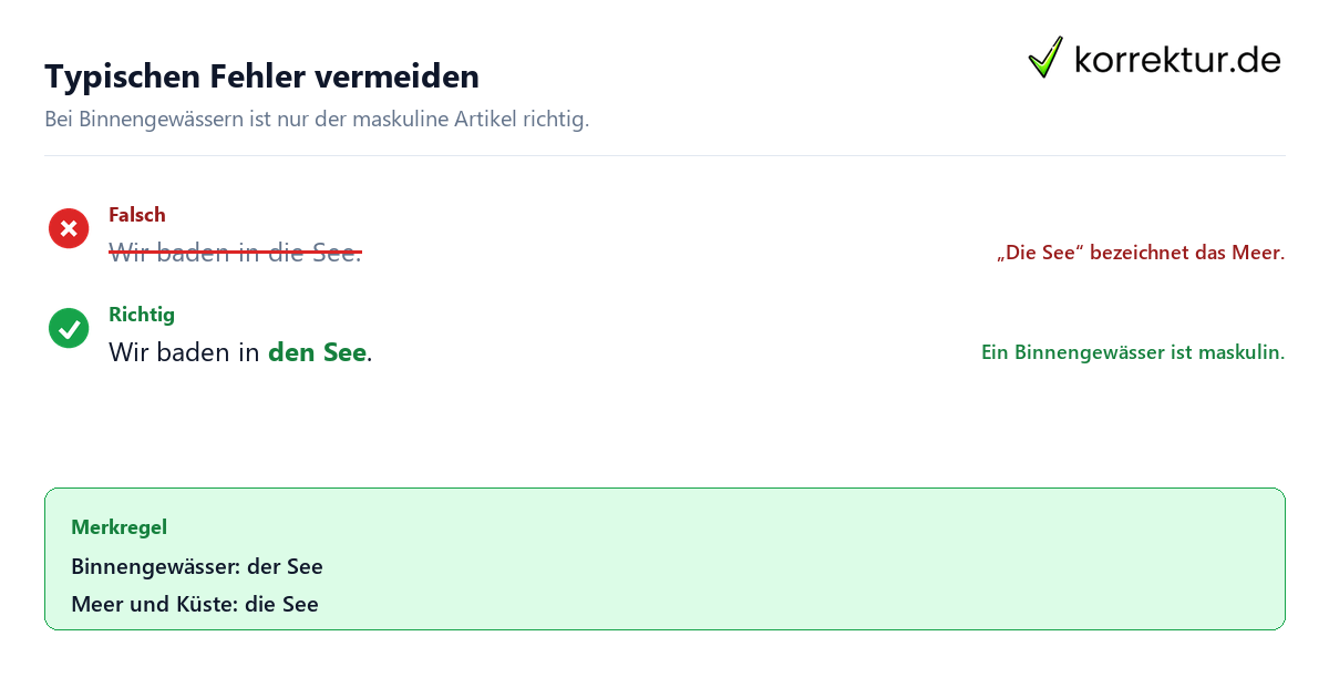 Typischen Fehler vermeiden der oder die See richtig verwenden: Satzkorrektur