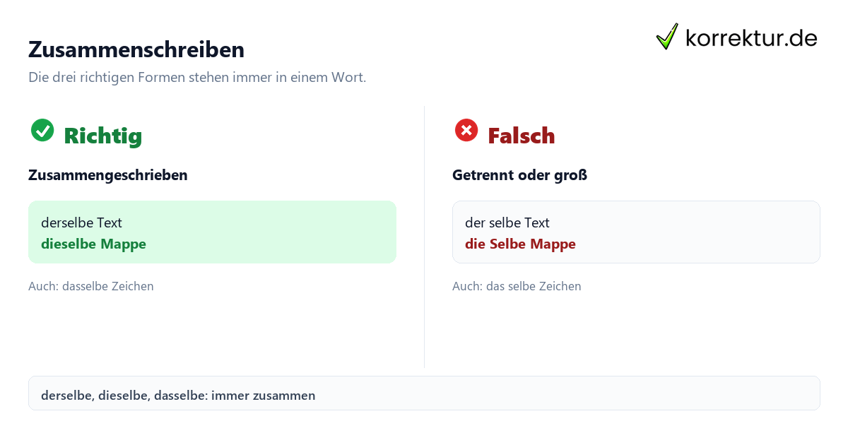 Zusammenschreiben Derselbe, dieselbe oder dasselbe richtig schreiben: Vergleich
