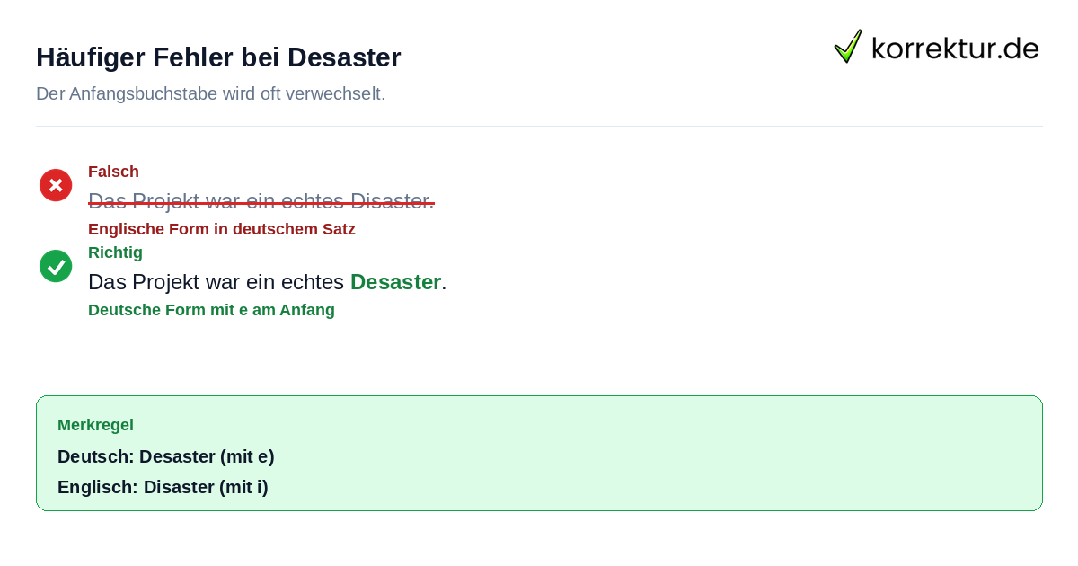 Häufiger Fehler bei Desaster Rechtschreibfehler bei Disaster statt Desaster korrigieren