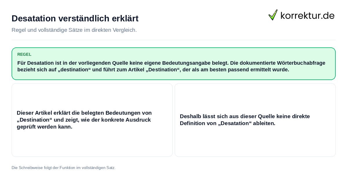 Konkrete Regel und vollständige Beispielsätze zu Desatation verständlich erklärt