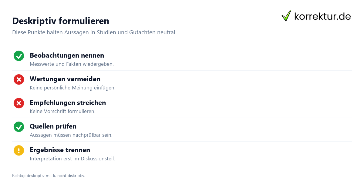 Deskriptiv formulieren deskriptiv Bedeutung: Checkliste für wertfreie Aussagen