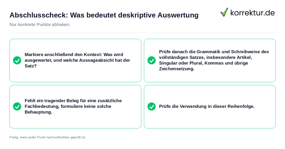 Konkreter Abschlusscheck zu Was bedeutet deskriptive Auswertung
